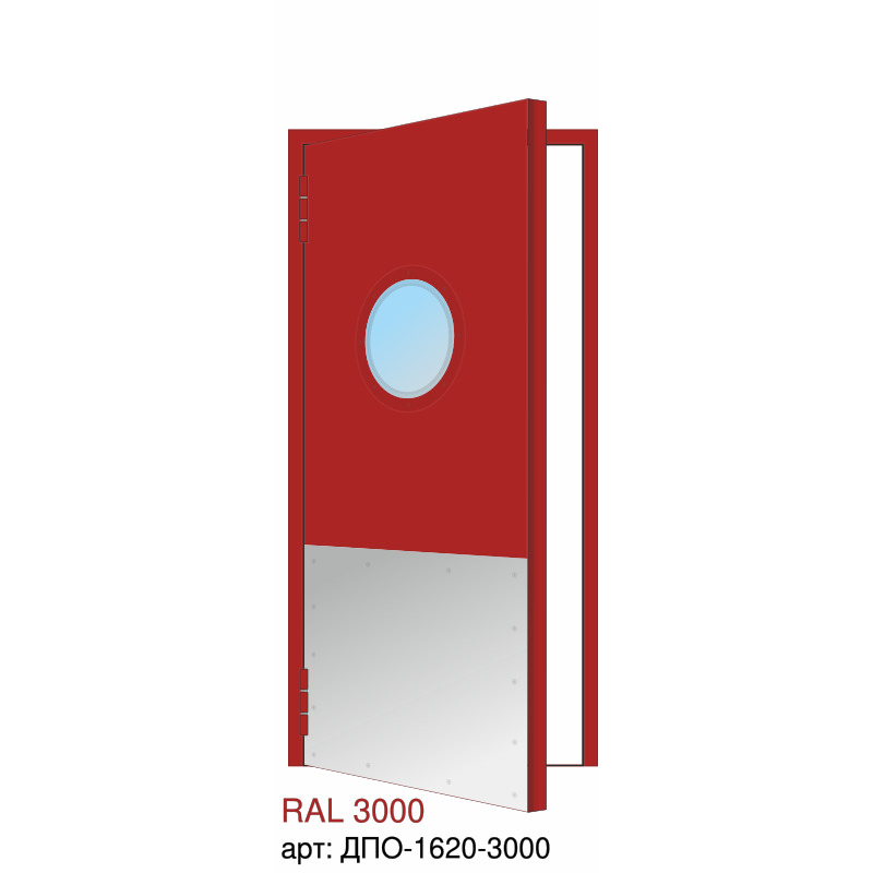 Дверь противопожарная EI-60, круглое остекление, отбойник нижний огромный, маятниковая