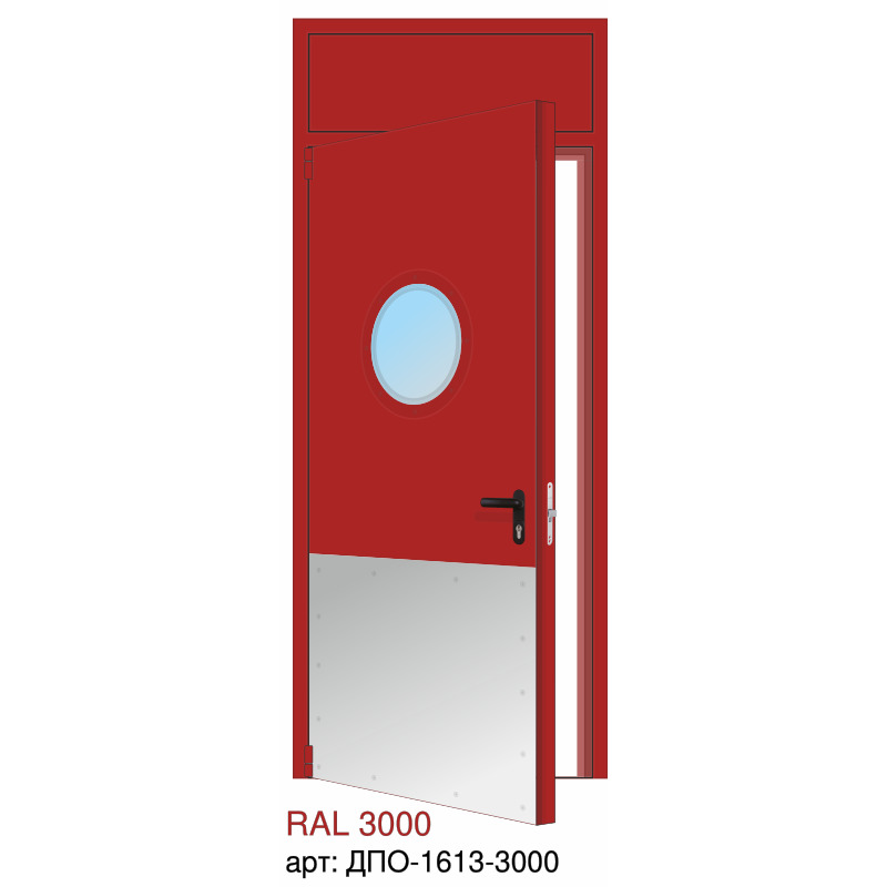 Дверь противопожарная EI-60, круглое остекление, отбойник нижний огромный, петли "Барк", фрамуга глухая