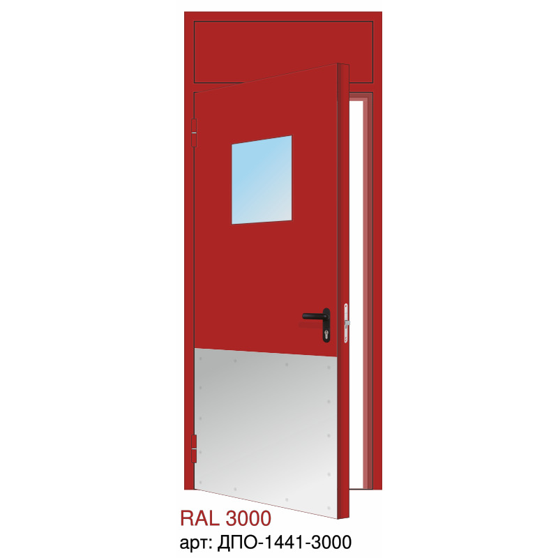Дверь противопожарная EI-60, квадратное остекление, отбойник нижний огромный, фрамуга глухая