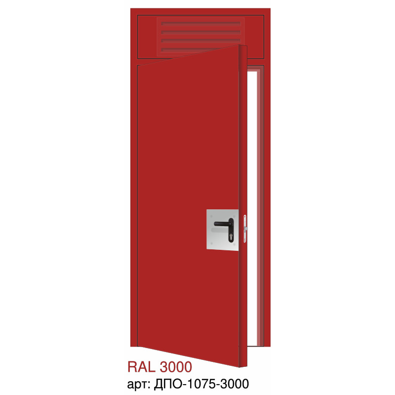 Дверь противопожарная EI-60, маленьким отбойник у ручки, скрытые петли, фрамуга с решёткой