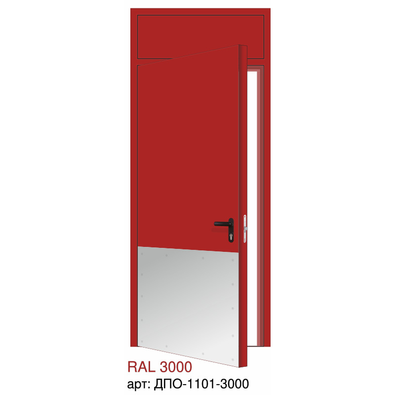 Дверь противопожарная EI-60, отбойник нижний огромный, скрытые петли, фрамуга глухая