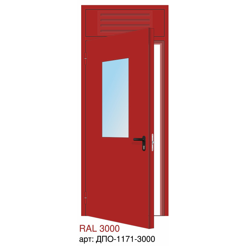 Дверь противопожарная EI-60, прямоугольное остекление, фрамуга с решёткой