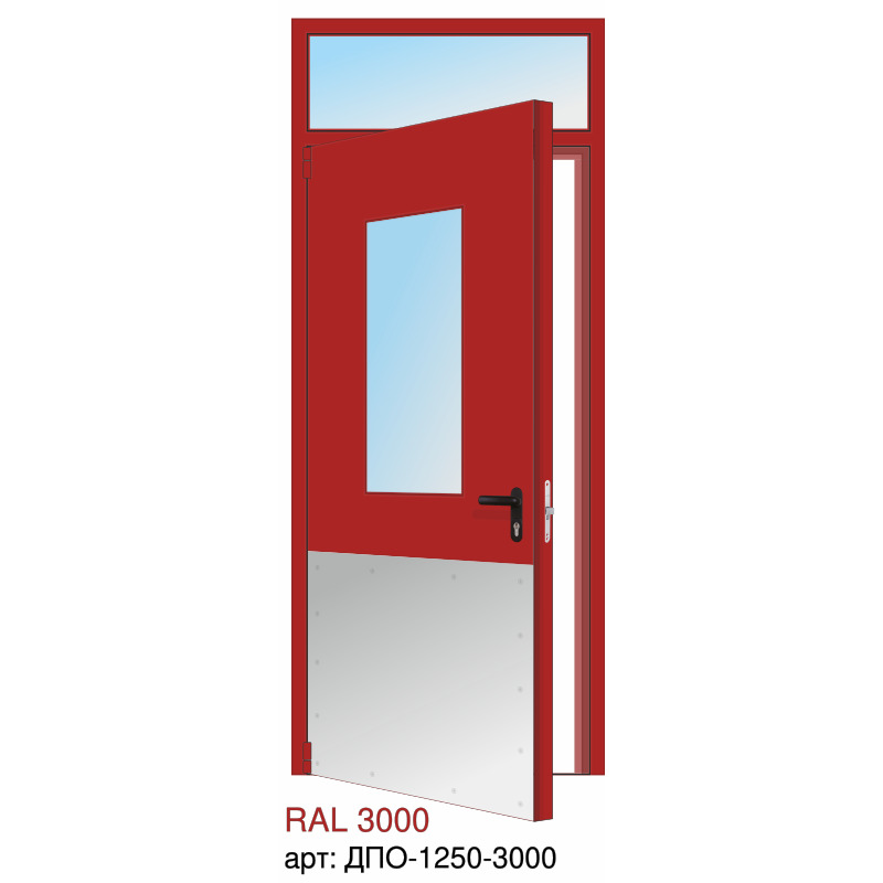 Дверь противопожарная EI-60, прямоугольное остекление, отбойник нижний огромный, петли "Барк", фрамуга с остеклением