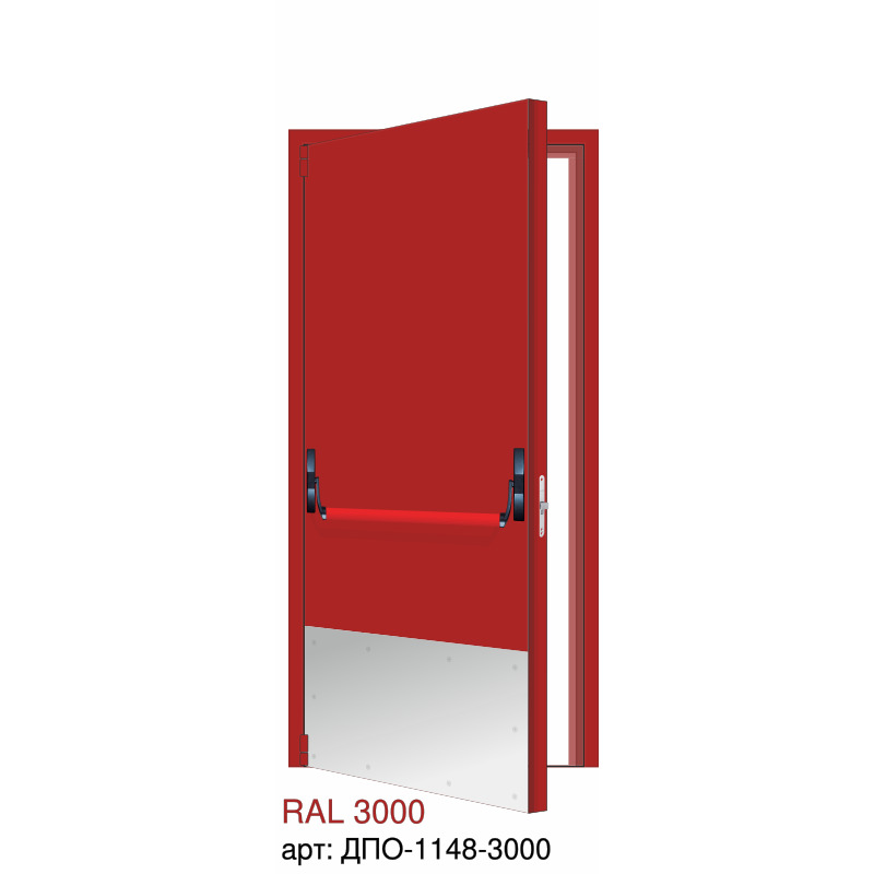 Дверь противопожарная EI-60, ручка пуш бар, отбойник нижний большой, петли "Барк"