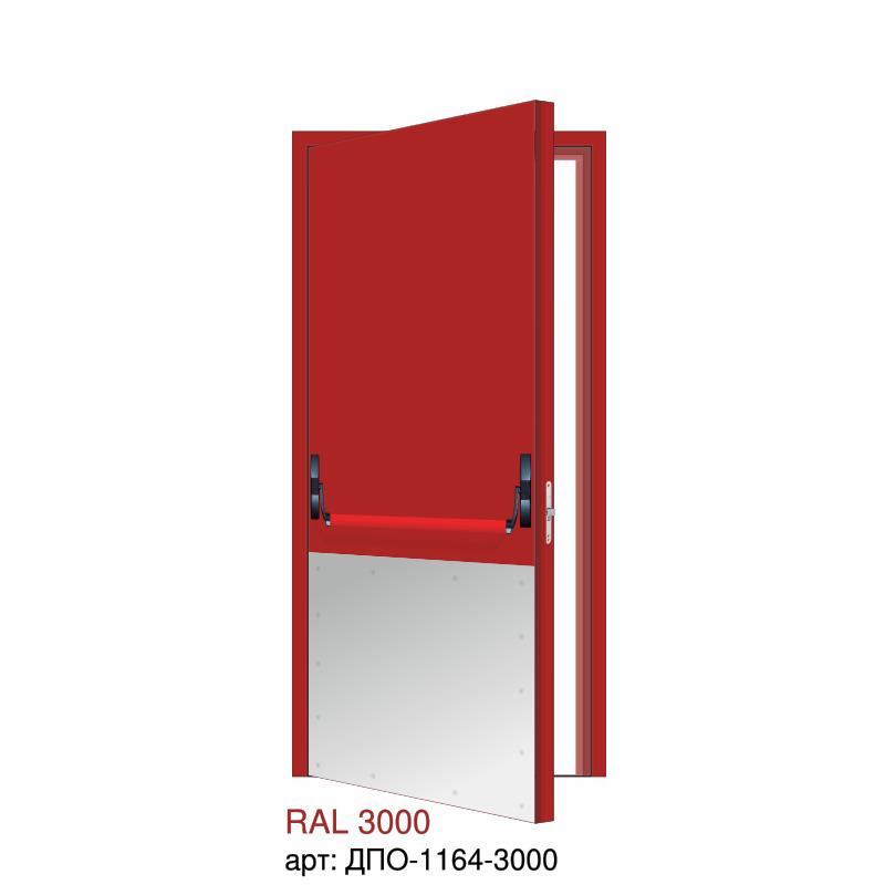 Дверь противопожарная EI-60, ручка пуш бар, отбойник нижний огромный, скрытые петли