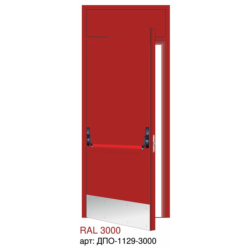 Дверь противопожарная EI-60, ручка пуш бар, отбойник внизу, скрытые петли, фрамуга глухая